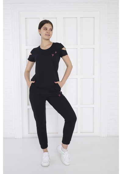 Kadın Spor Lacivert Alt-üst T-shirt Takım-3942 - M Lacivert