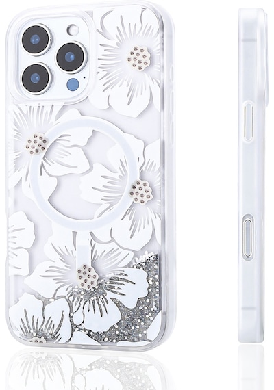 Ardemix Apple Uyumlu iPhone 14 Pro Max Kılıf Sıvılı Simli Baskılı Şeffaf Arka Yüzey Mossa Silikon Sarı