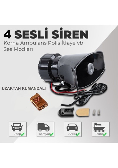 Siren Uzaktan Kumandalı 12v Tüm Araçlara Uygun Videolu