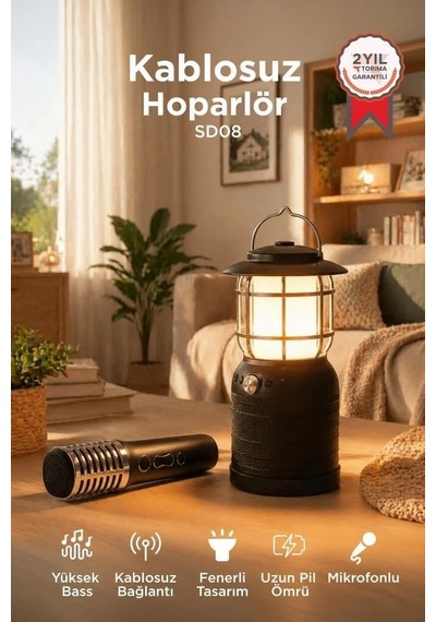 Özel Seri Bluetooth Hoparlör Mikrofonlu Fener Sd08 Siyah Taşınabilir Vintage Ses