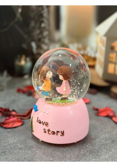 Romantik Sevgililer Kar Küresi Işıklı Müzikli Orta Boy