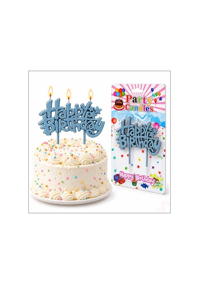 Happy Birthday Doğum Günü Pasta Mumu, 11 Cm - Çelik Mavisi