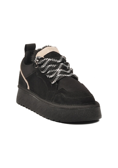 Siyah Süet Bağcıklı Unisex Çocuk Spor Ayakkabı 412445 F Siyah