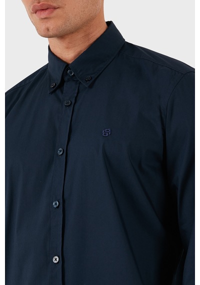 Boss Pamuklu Slim Fit Düğmeli Yaka Uzun Kollu Gömlek Erkek Gömlek 50545227 404 Lacivert