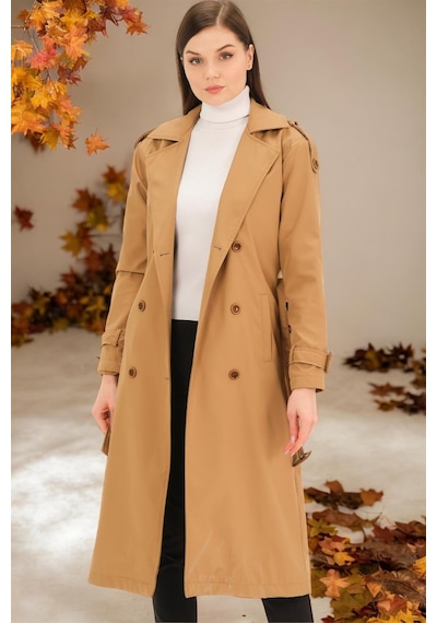 Z6737 Dewberry Bayan Trençkot-düz Camel Düz Camel