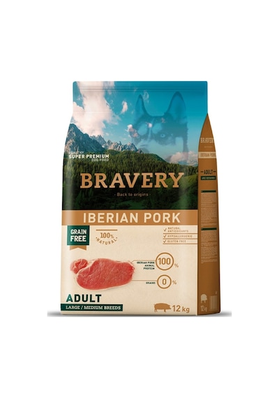 Bravery İberian Pork Tahılsız Domuzlu Büyük ve Orta Irk Yetişkin Köpek Maması 12 KG