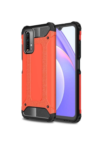 Noktaks - Xiaomi Uyumlu Xiaomi Redmi 9t - Kılıf Çift Katman Zırh Tank Crash Military Kapak - Kırmızı