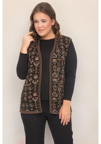 Kadın Etnik Model Triko Örgü Kilim Yelek 1070-gümüş Gümüş