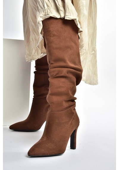 Fox Shoes L404868002 Kahverengi Süet İnce Topuklu Kadın Çizme Kahverengi-süet