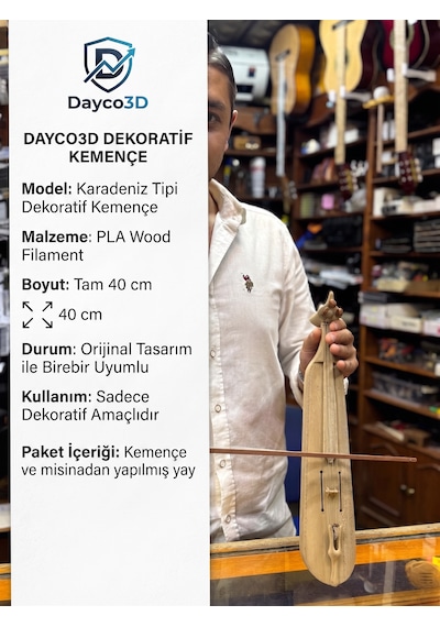 Karadeniz Tipi Dekoratif Kemençe - 40 Cm Pla Wood Filament Orijinal Tasarım Hediyelik Müzik Aleti 001