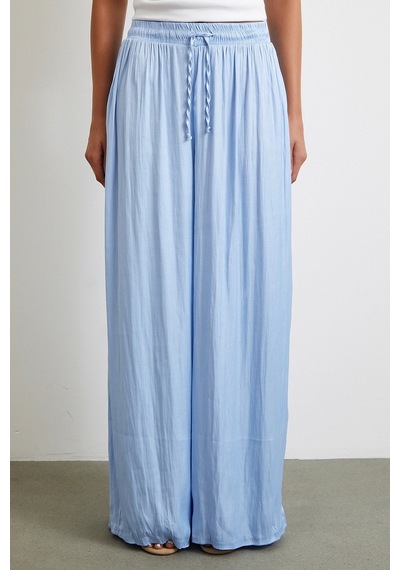 Never More Beli Lastikli Geniş Paça Büzgülü Pantolon Mavi Mavi