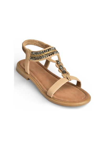 Fox Shoes Y274601309 Ten Düz Tabanlı Taş Detaylı Kadın Sandalet Ten