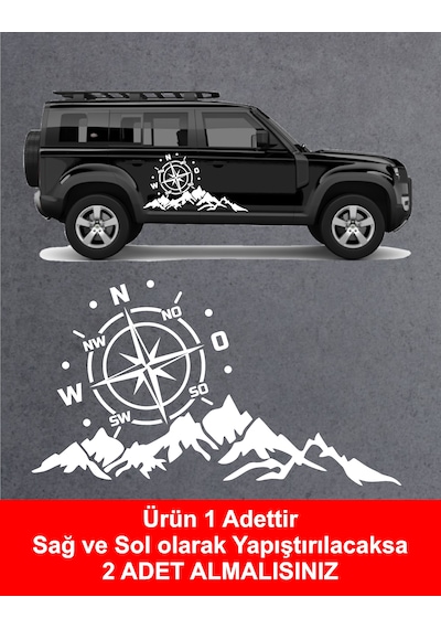 Dağ Ve Pusula Sticker - 4x4, Offroad, Kamp Sticker - Araba Oto Motosiklet Karavan Cam Sticker - 02171 30 Cm