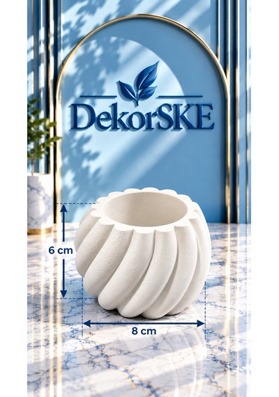 Dekorske - Taş Tozu Spiral Saksı Ve Mumluk - 6x8 Cm - El Yapımı Dekoratif Mini Saksı, Tealight Mumluk Ve Modern Ev Dekoru Beyaz