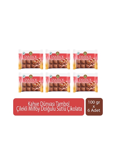 Kahve Dünyası Tambol Çilekli Milföy Dolgulu Sütlü Çikolata 100 Gr X 6 Adet