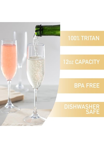 Tr D'eco Kırılmaz Saplı Şampanya Flüt 4'lü Set, 12 Oz Ea -%100 Yeniden Kullanılabilir Kırılmaz Mimoza Ve Şam