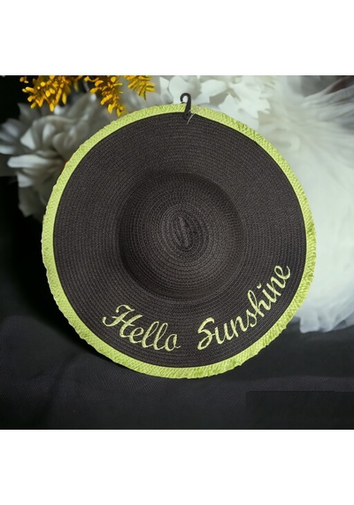 Kadın Hasır Plaj Şapkası Natural Black Sute Bucket Hat Plaj Havuz Siyah