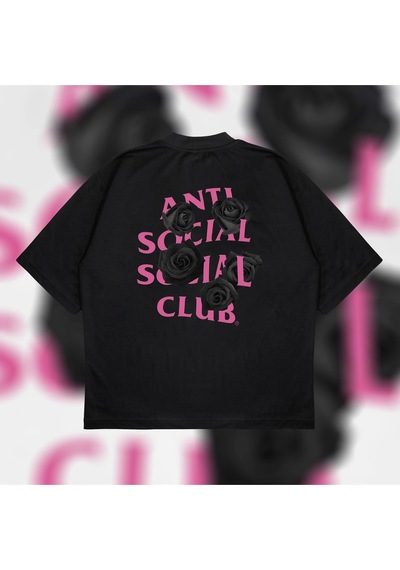 Startmore Anti Social Social Club Black Rose Oversize Unisex Pamuklu Nefes Alan Kalın Kumaşl Siyah