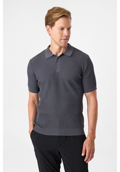 Back And Bond Regular Fit Antrasit Düğmesiz Polo Yaka Triko Tişört