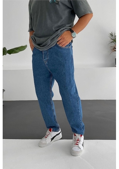 Boyfriend Rahat Kalıp Mavi Kot Erkek Pantolon Mavi