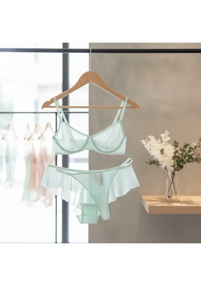 Bonbon Kadın Tül Transparan Balenli Sütyen, Checky Ve String Külotlu 3 Lü Paket Bb2621 Yeşil