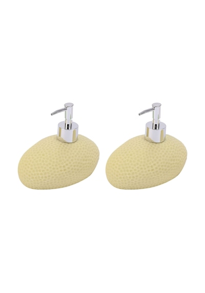 Banyo Seti Sıvı Sabunluk 2 Adet Sarı Petek Desenli Poliresin 14x8 Sarı