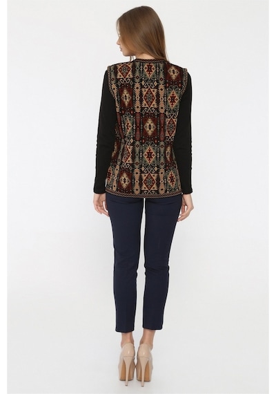 Uludağ Triko Kadın Kilim Desen Yelek / Gümüş