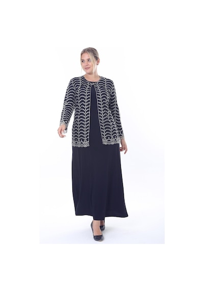 Ladies First Büyük Beden 3799 Lacivert-altın Ceket+elbise Takım 001