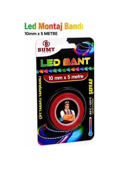 Çift Taraflı 10mm X 5 Metre Şeffaf Güçlü Led Montaj Bandı Led Yapıştırma Bantı Bantları Araç Oto Diğer