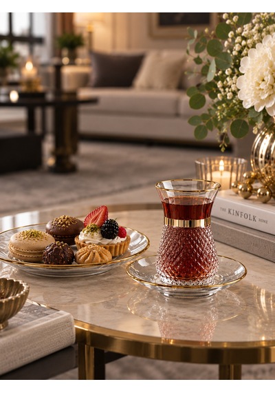 6 Kişilik 12 Parça Verdi Çay Takımı-7702 Şeffaf