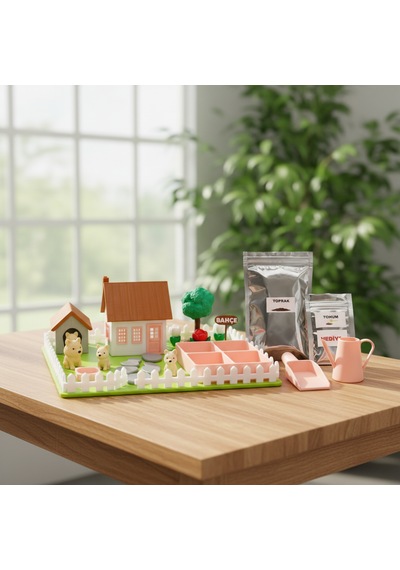 Kutpia Mini Bahçe Çocuk Oyun Ve Eğitim Seti 25x19cm - Sevimli Köpekler Pembe