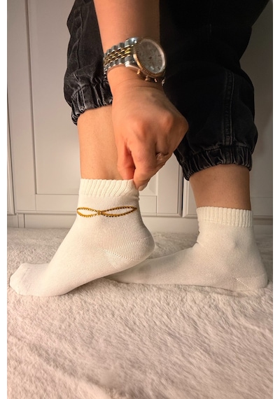 Ozzy Socks 3 Çift Kadın Taş Detaylı Dikişsiz & Takviyeli Patik Çorap Krem
