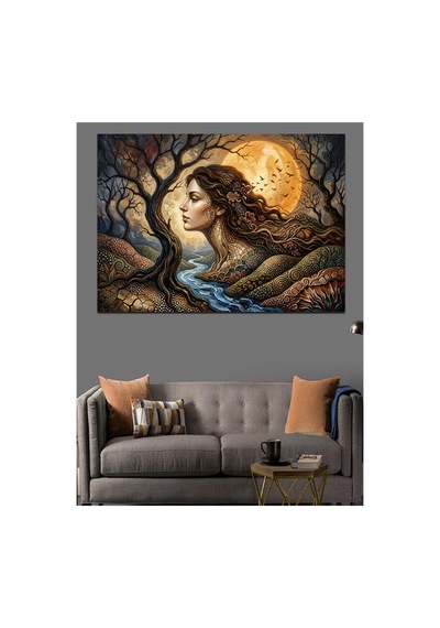 Gece Dolunay Altında Doğa Ana Yağlı Boya Dokulu Kanvas Tablo Canvas Tablosu