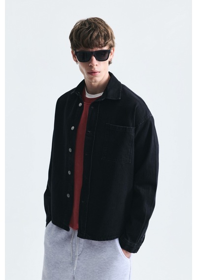 Vamos Oversize Denim Gömlek Siyah