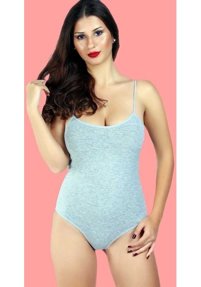Tutku Kadın Gri 6'lı Paket Likralı İp Askılı Çıtçıtlı Body 001