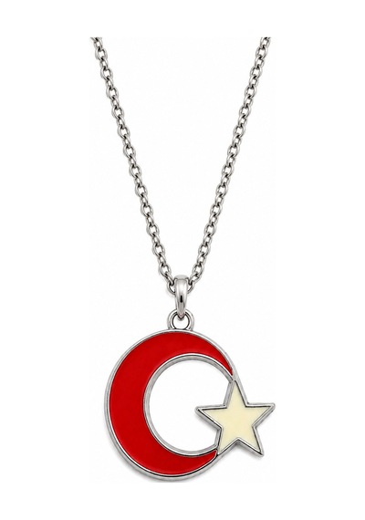 Ay Yıldız Türk Bayrağı Tasarımlı Kırmızı Beyaz Kolye Hediye Çok renkli