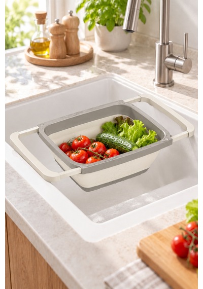 Ayarlanabilir Katlanır Süzgeç 6300 Ml Uzatılabilir Saplı Lavabo Üstü Sebze Meyve Yıkama Ve Süzme Aparatı Bej - 934813028 Diğer