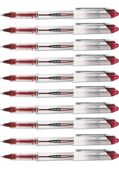 Kırmızı Pilot Kalem Ub-200 Vision Elite 0.8mm 10 Adet Uniball Pilot Kalem 0.8 Mm Roller Uçlu Pilot Kalem İnce Uçlu Likit Kırmızı