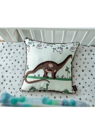 Punch İşlemeli Bebek Çocuk Odası Tekli Dekoratif Özel Tasarım Kırlent 35x35 Cm İç Dolgulu Yeşil