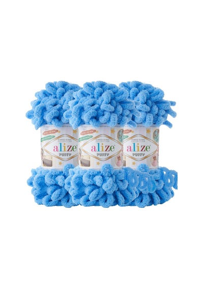 Puffy 3 Lü Paket El Örgü İpi - Şişsiz 100g X 3 Adet Renk No: 289 - Mavi