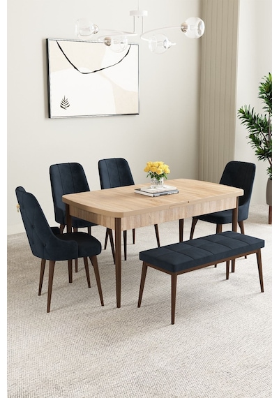 Clara Meşe Desen 80x132 Açılabilir Mdf Masa Yemek Odası Takımı,mutfak Takımı 4 Sandalye 1 Bench Antrasit Clara Meşe Desen 80x132 Açılabilir Mdf Masa Yemek Odası Takımı,mutfak Takımı 4 Sandalye 1 Bench Antrasit