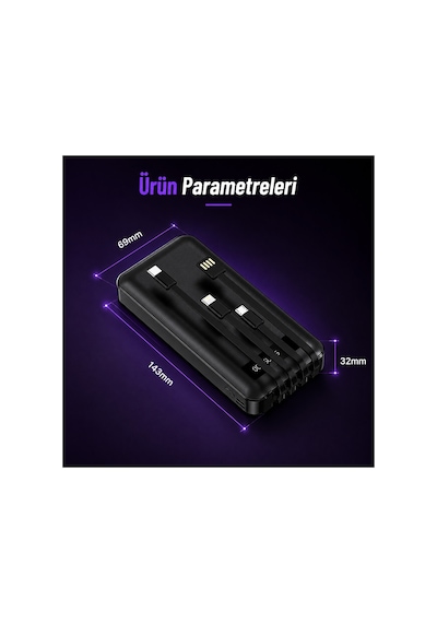 20.000 Mah Tüm Cihazlara Uyumlu Kendinden 4 Kablolu Dijital Ekranlı Telefon Standlı Powerbank Koruma Kılıf li siyah