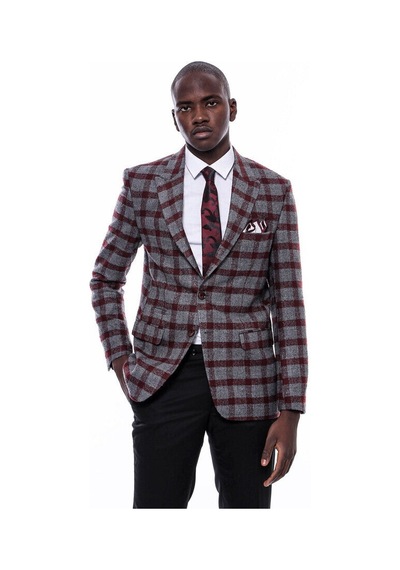 Wessi Ekose Sivri Yaka Slim Fit Bordo Erkek Ceket - Wessi Bordo Wessi Ekose Sivri Yaka Slim Fit Bordo Erkek Ceket - Wessi Bordo