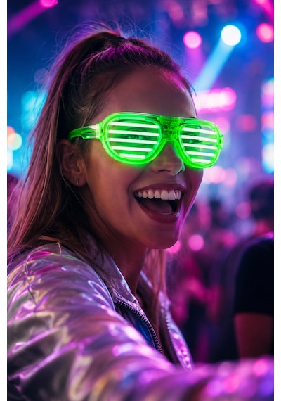 Panjur Parti Gözlüğü Led Işıklı Yeşil Lüks Neon Çerçeveli Festival Kostüm Aksesuarı
