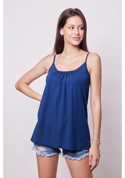 Jument Kadın Span Karışımlı Şık Kumaş İp Askılı Önü Büzgülü Ayar Askılı T-shirt Bluz-lacivert Lacivert