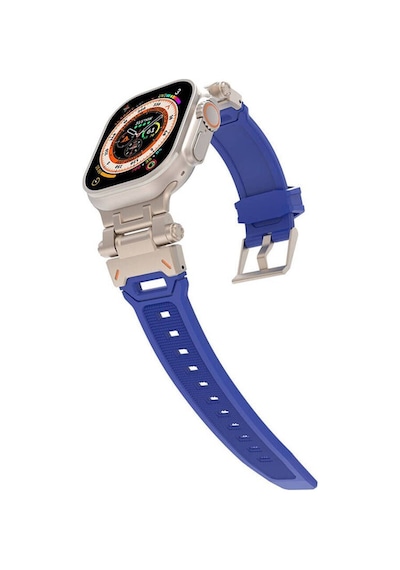 Apple Uyumlu  Watch 42mm Krd-108 Metal Başlıklı Silikon Kordon-siyah-mavi