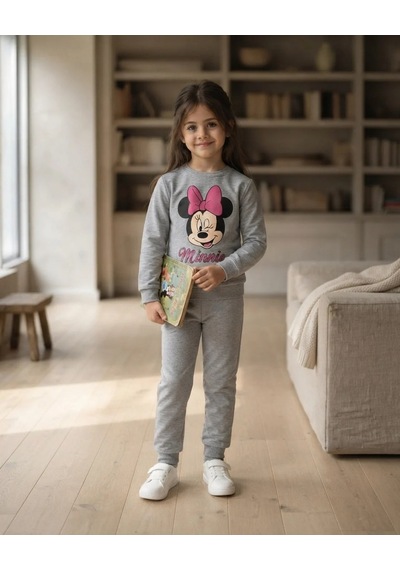 Cmk Kız Çocuk Minnie Baskılı Eşofman Takımı Gri 2 Parça