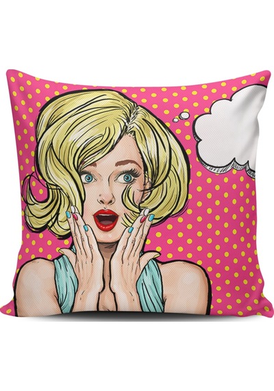 Kırlent Dünyası Pop Art Kızı Dijital Baskılı Kırlent Kılıfı (387096239)