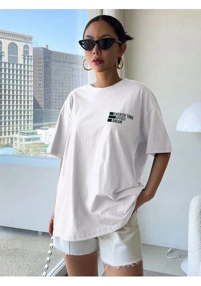 Unisex Beyaz Oversize Cheeris Time Baskılı Örme T-shirt Beyaz Unisex Beyaz Oversize Cheeris Time Baskılı Örme T-shirt Beyaz
