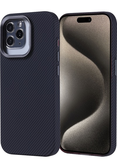 Apple Uyumlu iPhone 15 Pro Kılıf Kablosuz Şarj Özellikli Karbon Fiber Görünümlü Nekst Kapak
